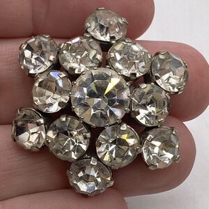 Vintage Estate Signed Austria Silver Tone Clear Crystal High Sparkle Brooch